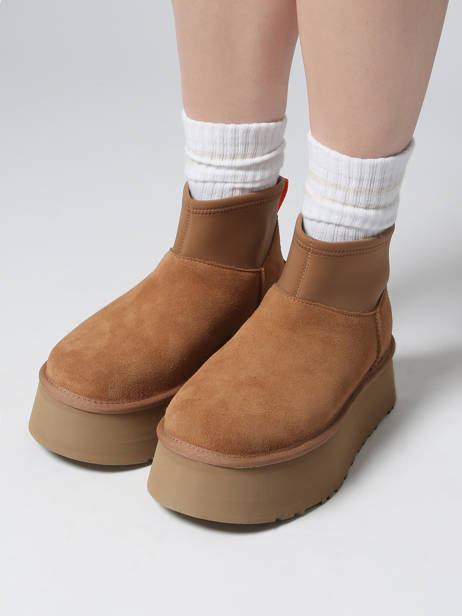 Boots Classic Mini Dipper Semelle Compensée En Cuir Ugg Beige women 1168170 vue secondaire 1