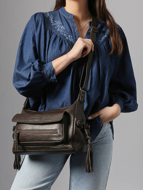 Sac Bandoulière Cow Cuir Basilic pepper Marron cow BCOW86 vue secondaire 1