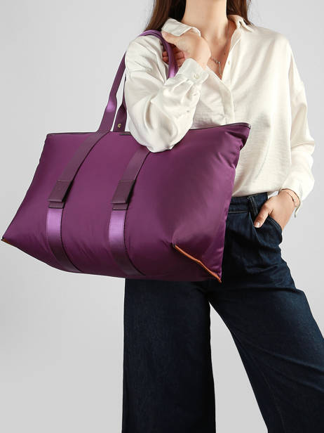 Sac Cabas Zippé L Mistral Rollable Nylon Et Cuir Lancel Violet mistral A13996 vue secondaire 1